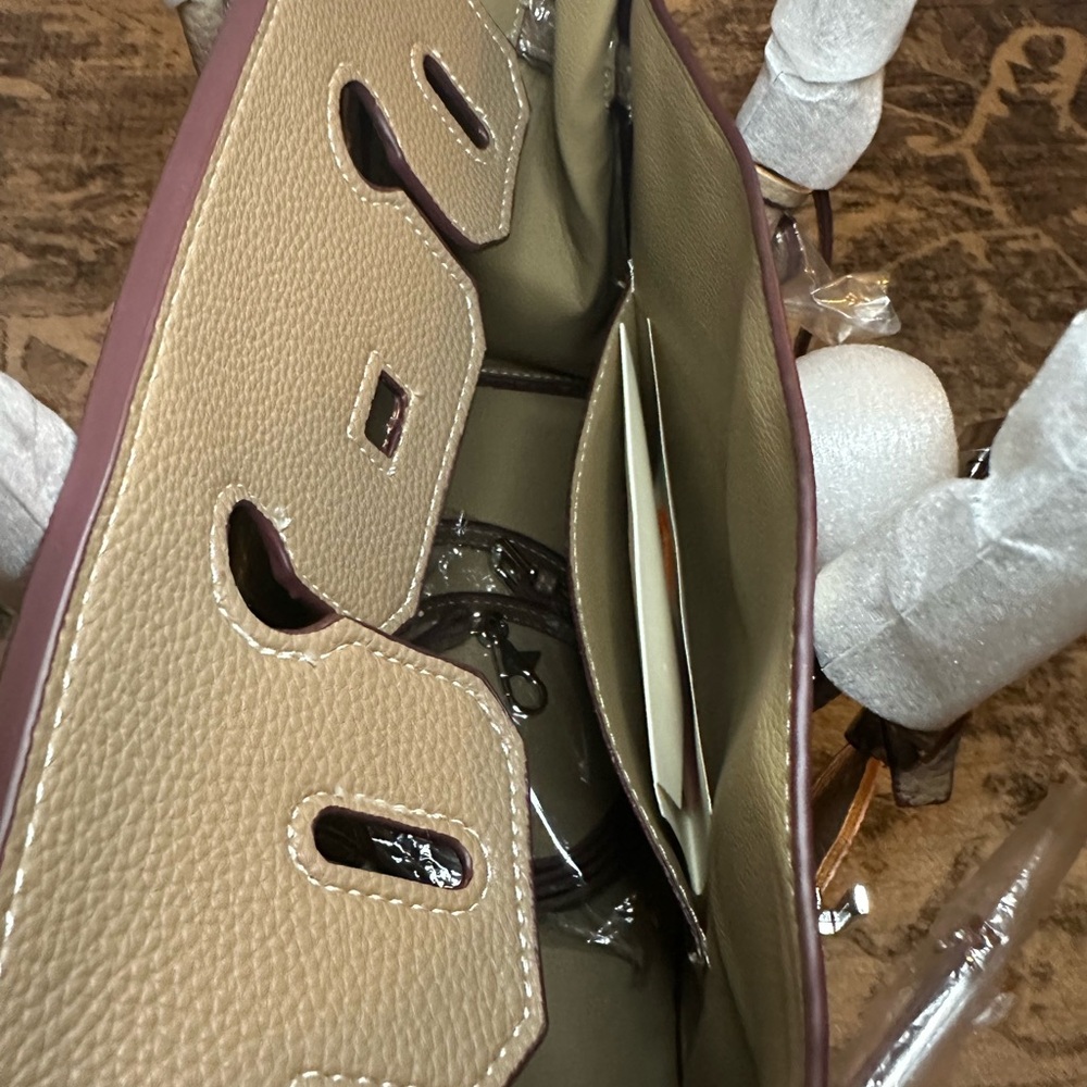 Elegant Patterned Satchel in Tan and Brown - Picture 6 of 6